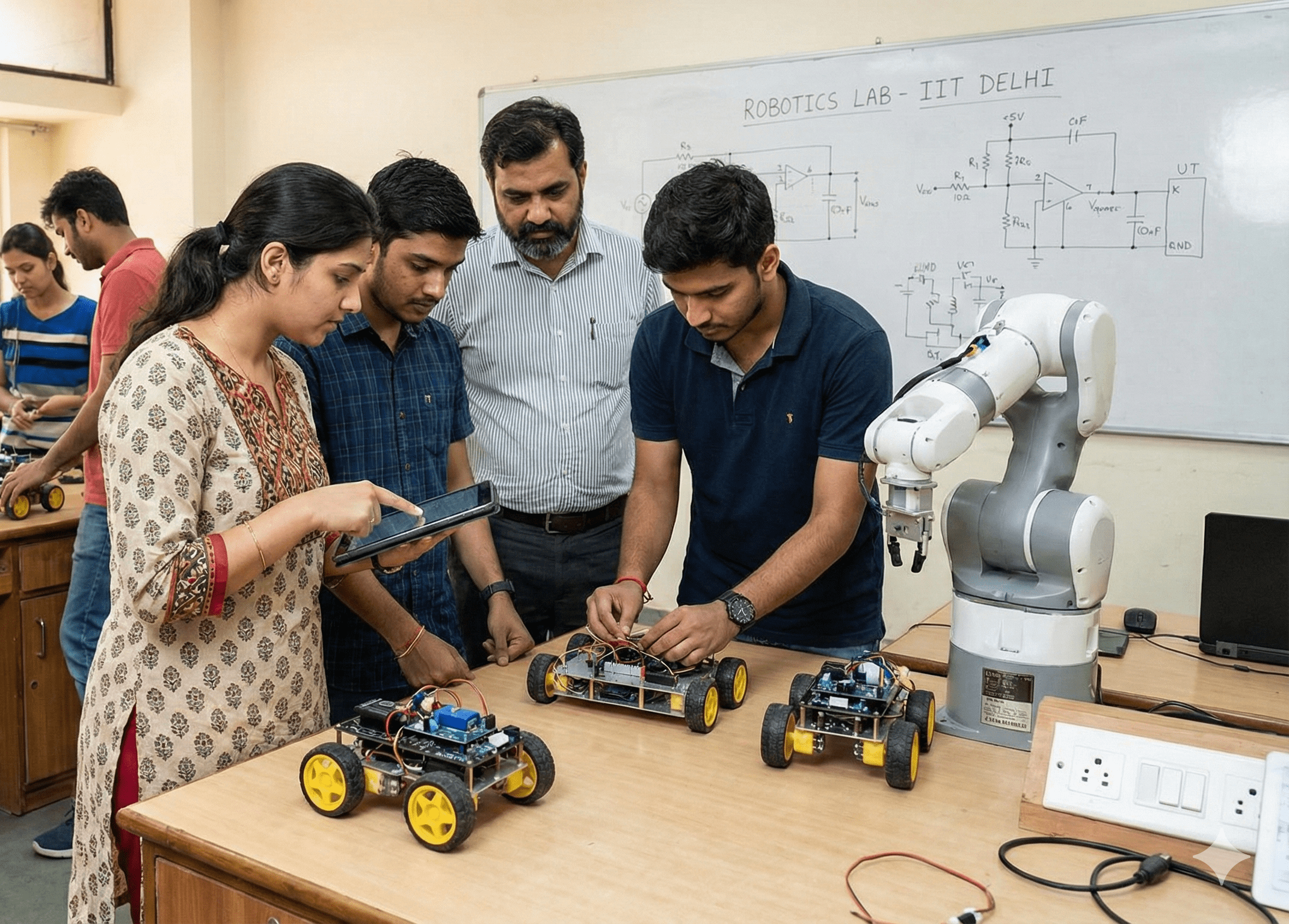 Students learning robotics
